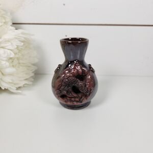 Vintage Banko Ware Carved Relief Pottery Bud Vase | Japanese 3D Landscape Vase